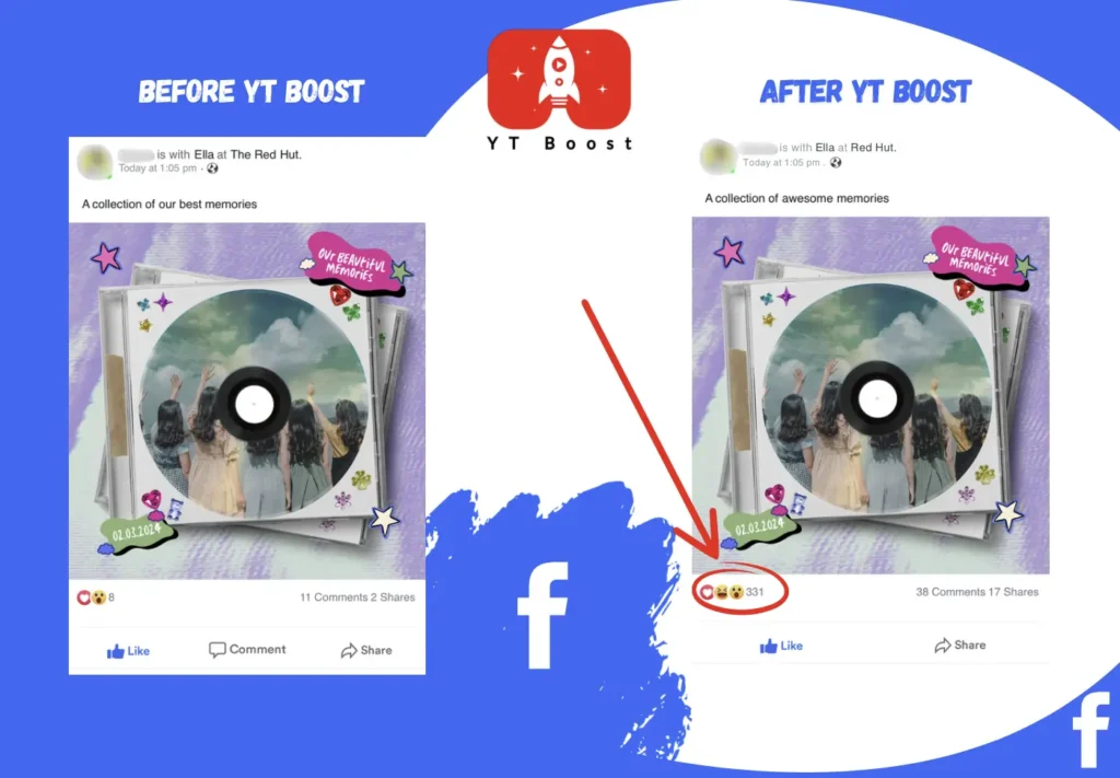 YT boost - Fb reacción, emoji - resultados después de la campaña