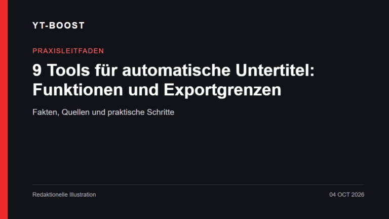 Redaktionelle Illustration: 9 Tools für automatische Untertitel: Funktionen und Exportgrenzen